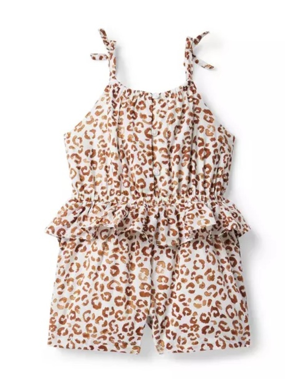 Janie and Jack Brown and Cream Leopard Print Tie-Shoulder Romper